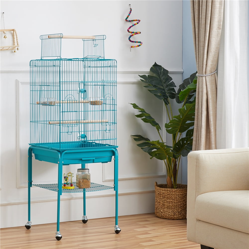 Renwick 47" Play Top Bird Cage with Rolling Stand, Teal Blue
