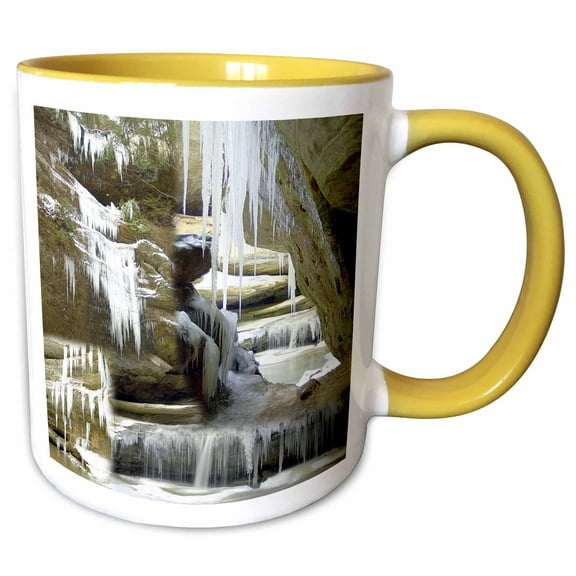 3drose, Winter at Hocking Hills State Park Collage, 11oz Two-tone Yellow Mug
