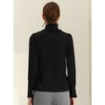 thumbnail image 3 of Blusa de trabajo para mujer, estilo vintage, con lazo, volantes, cuello simulado, farol, manga larga, con botones, blusa Negro S, 3 of 6
