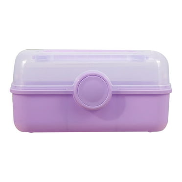 10'' Three-Layer Clear Plastic Storage Box/Tool Box, Multipurpose Organizer and Portable Handled Storage Case for Art Craft and Cosmetic (Purple)