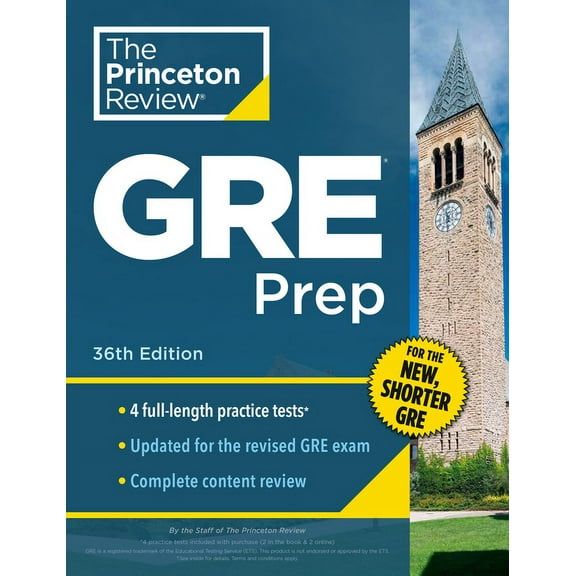 Graduate School Test Preparation Princeton Review GRE Prep, 36th Edition: 4 Practice Tests   Review & Techniques   Online Features, (Paperback)