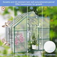 Outdoor Garden Greenhouse, Walk in Polycarbonate Greenhouse, 6' x 10' Greenhouse with Sliding Door and Rain Gutter, Aluminum Frame Grow House