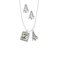 thumbnail image 2 of Delight Jewelry Silvertone Pebble Border Initial - I Silver tone Zig Zag Christmas Tree Charm Necklace and Stud Earrings, 2 of 4