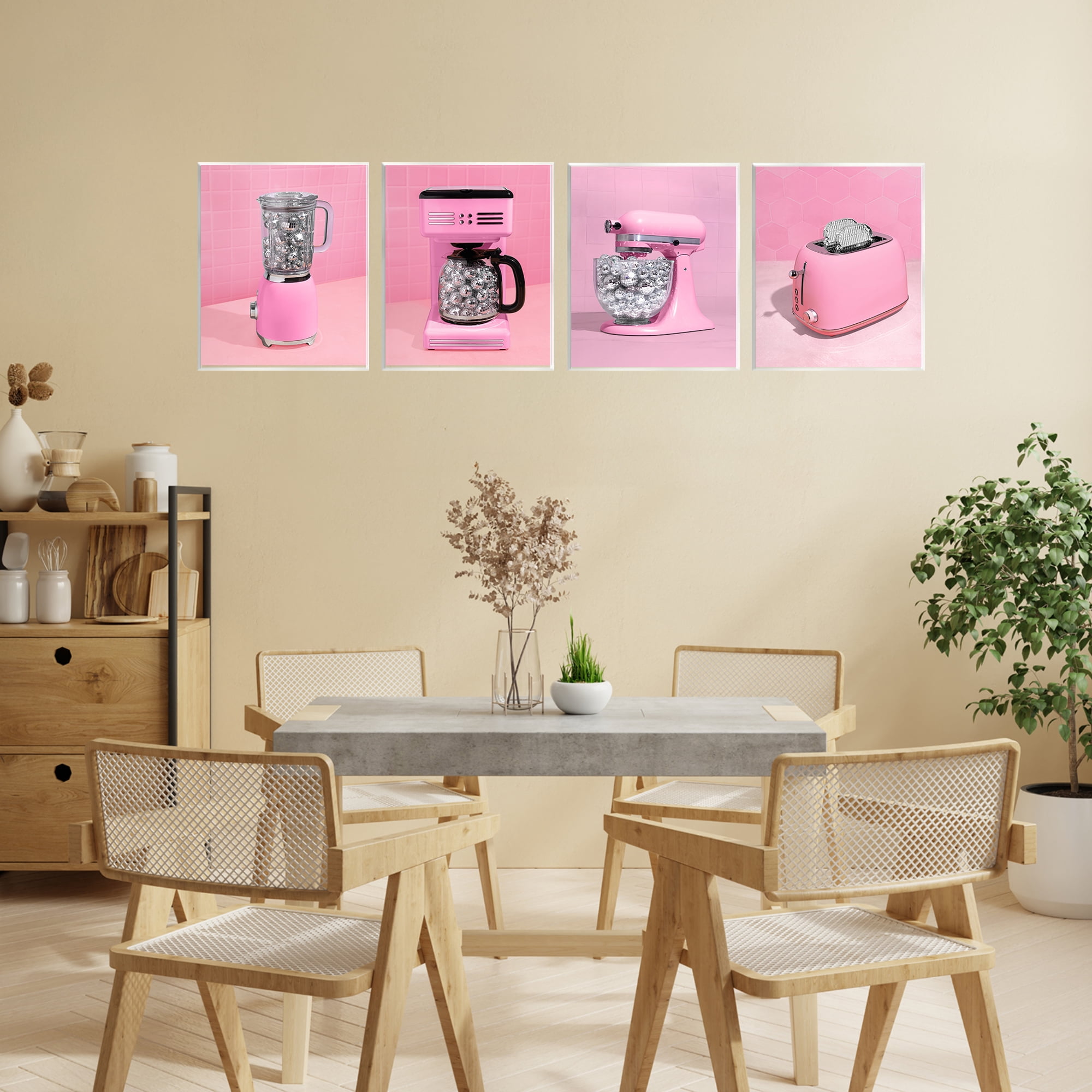 Stupell Industries Disco Drink Blender over Pink 4 Piece Wall Plaque Art Set, design by LISH Creative