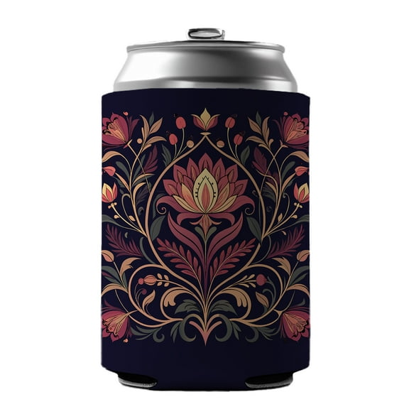 Dark Floral Art Nouveau Flowers Elegant Drink Beer Soda Insulated Sleeve Holder Can Cooler Hugger