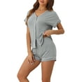 thumbnail image 4 of Conjuntos de pijama de modal para mujer INSPIRE CHIC, parte superior de botón de manga corta y pantalones cortos, 2 piezas, ropa de descanso, pijamas, gris claro, 4 of 6