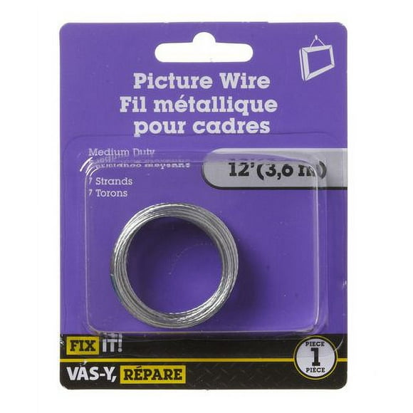Fil pour cadres no.12, 7 brins 12 pieds Ces crochets pour cadres traditionnels représentent le choix le plus économique pour toutes les pièces murales. Adéquats pour les éléments de décoration légers et les travaux simples.