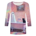 thumbnail image 4 of YDFCWXW Women's Halloween Shirts, 3/4 Sleeve Funny Graphic Crewneck Tunic Tops Casual Halloween for Adult Pink, XL, 4 of 4