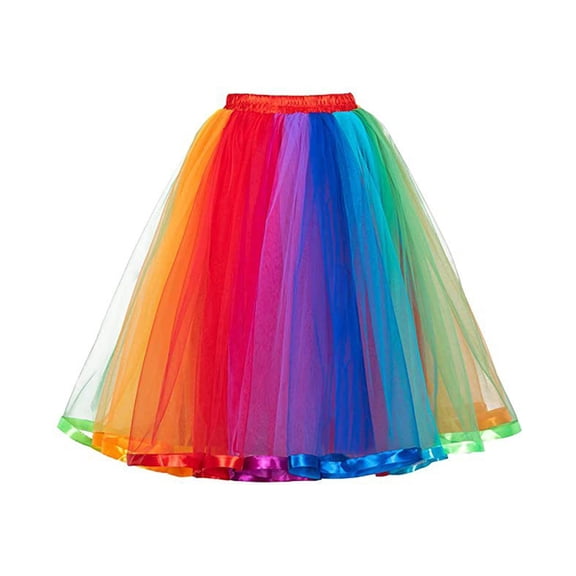 Women's Layered Pleated Tulle Skirt Rainbow Tutus Skirt Rainbow Skirt Halloween Party Carnivals Skirt Costumes