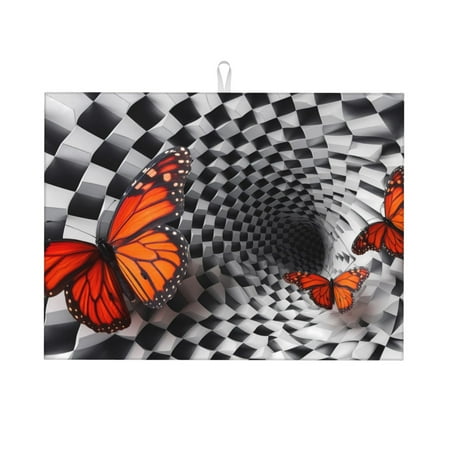 

Ocsxa Butterflies Optical Illusion Dish Drying Mat for Kitchen Counter Coffee Bar Coffee Station Accessories Absorbent Coffee Mat Kitchen Drying Mat Easy Clean 18x24 Inch