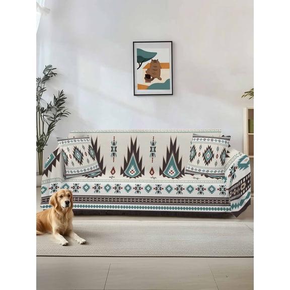 Southwest Ethnic Couch Cover Sofa Covers 3 Cushion Sectional Couch, Boho Aztec Tribal Abstract Aesthetic Washable Sofa Covers Slipcover Sectional Sofa Cover, Furniture Protector 71"x150"