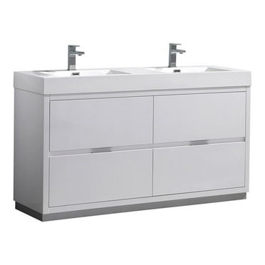 Fresca Valencia 60" Free Standing Double Sinks Bathroom Vanity in Glossy White