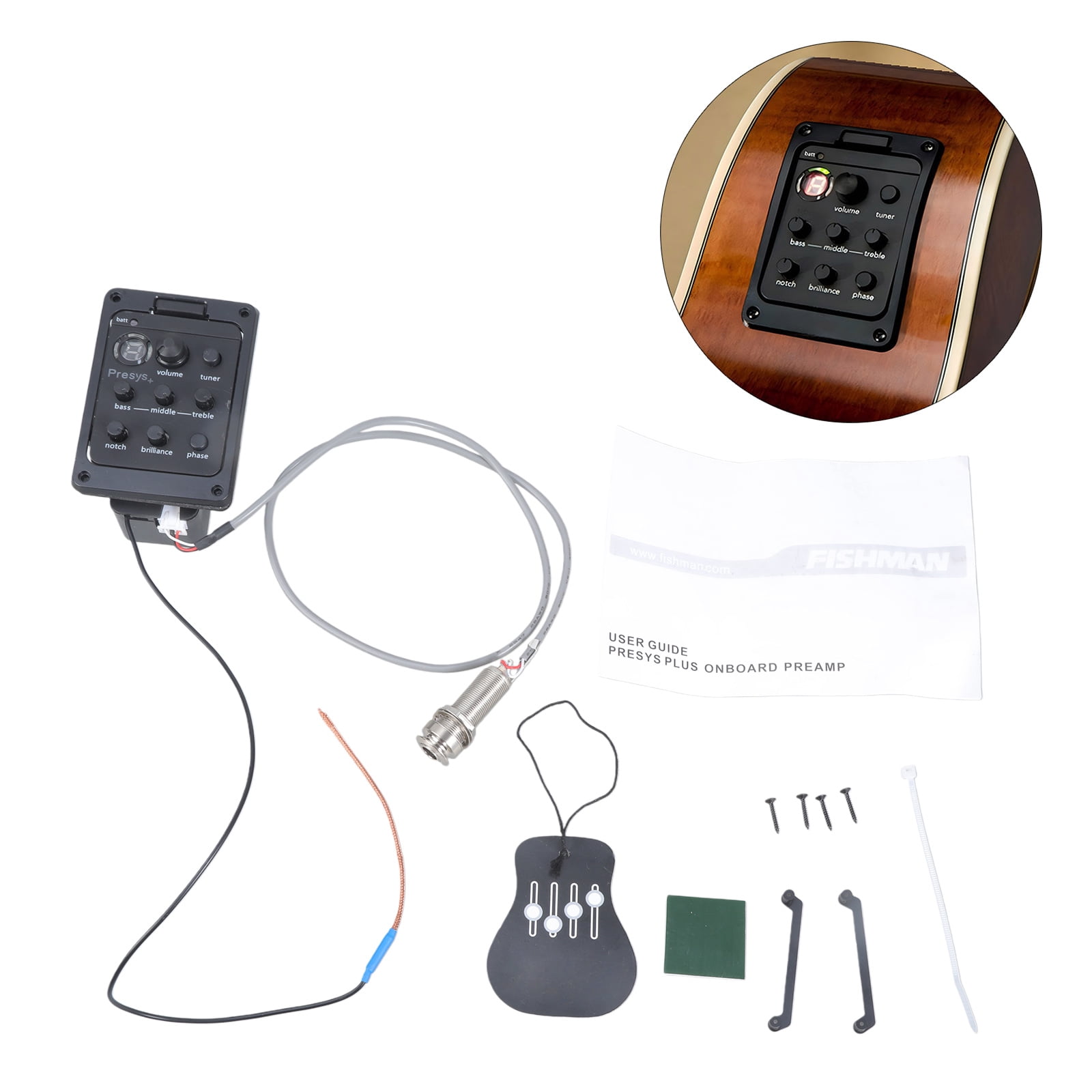 Zeiwohndc 201 Acoustic Guitar EQ Tuner Piezo Pickup 4 Band Guitar Pickup with Tuner