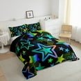 thumbnail image 4 of Feelyou Dreamy Stars Graffiti Bedding Comforter Set for Kids, Black Blue Cartoon Twin Comforter Sets, Fashion Love Heart Reversible Bedding Set, Ultra Soft Bedroom Decor, 2-Piece, 4 of 9