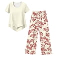 thumbnail image 5 of Women's Capri Sets 2 Piece Outfits Casual Wide Leg Crop Pants and Top Matching Set Summer Holidays Beach Clothes, 5 of 6