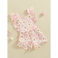 thumbnail image 3 of Suealasg Toddler Kids Girls Overalls Romper Fly Sleeve Backless Flower Print Shortall 1T 2T 3T 4T 5T Little Girls Summer Jumpsuit, 3 of 7