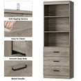 thumbnail image 3 of Homfa 71" Tall Bookcases with 3 Large Drawers, 3 Tier Wooden Storage Bookshelf for Living Room Home Office, Ash Grey, 3 of 7