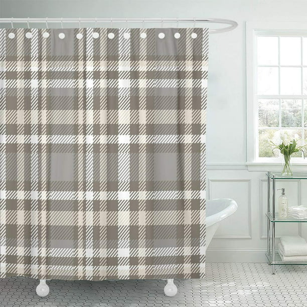 Ksadk Brown Border Plaid Check Pattern, Grey Beige And White Shower Curtain