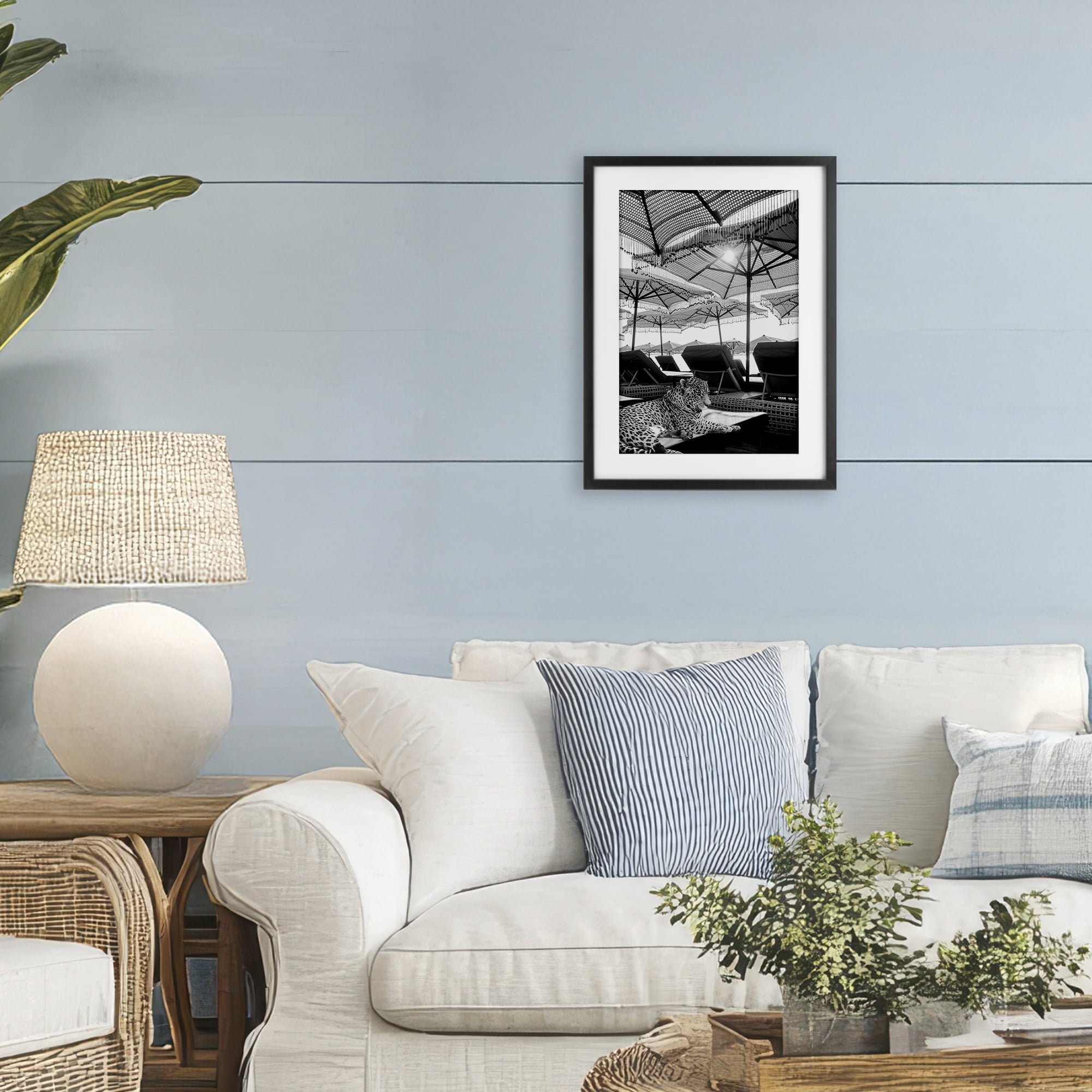 Stupell Industries Leopard On Tropical Vacation Black Framed Print Under Glass, design by Grotto Studios