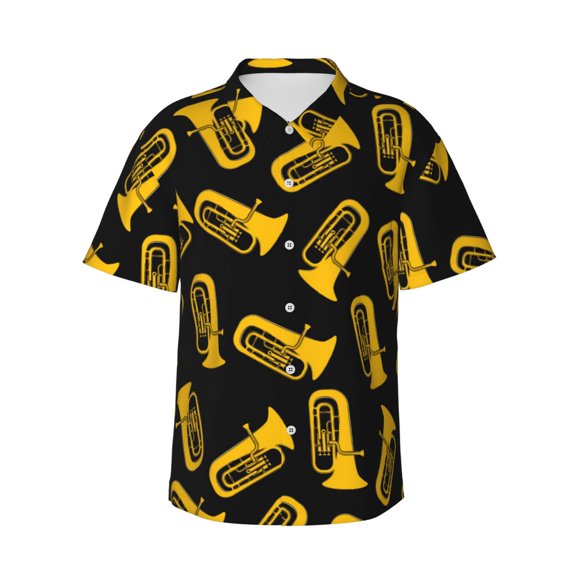 Isolated Tuba Musical Instrument Men's 3d Print Casual Button Down Shirts, Novelty Hawaiian Short Sleeves S