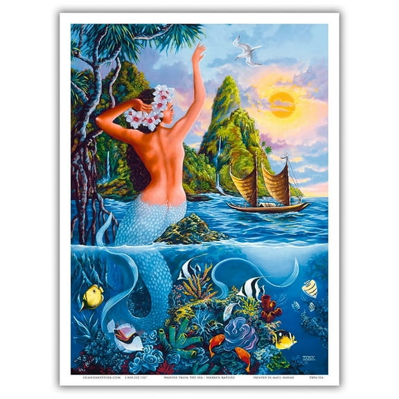 Mermaid of Ancient Hawai’i - From an Original Color Painting by Warren Rapozo - Master Art Print (Unframed) 9in x 12in