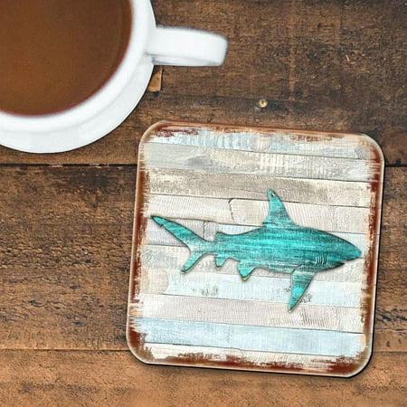 

Shark Coastal Wooden Cork Coasters Gift Set of 4 by Nature Wonders | Coastal Sea-Life Decor - 8198515-9C-S4