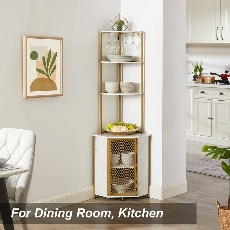 VECELO Durable 63 Wooden 5 Tier Corner Bookcase Gold