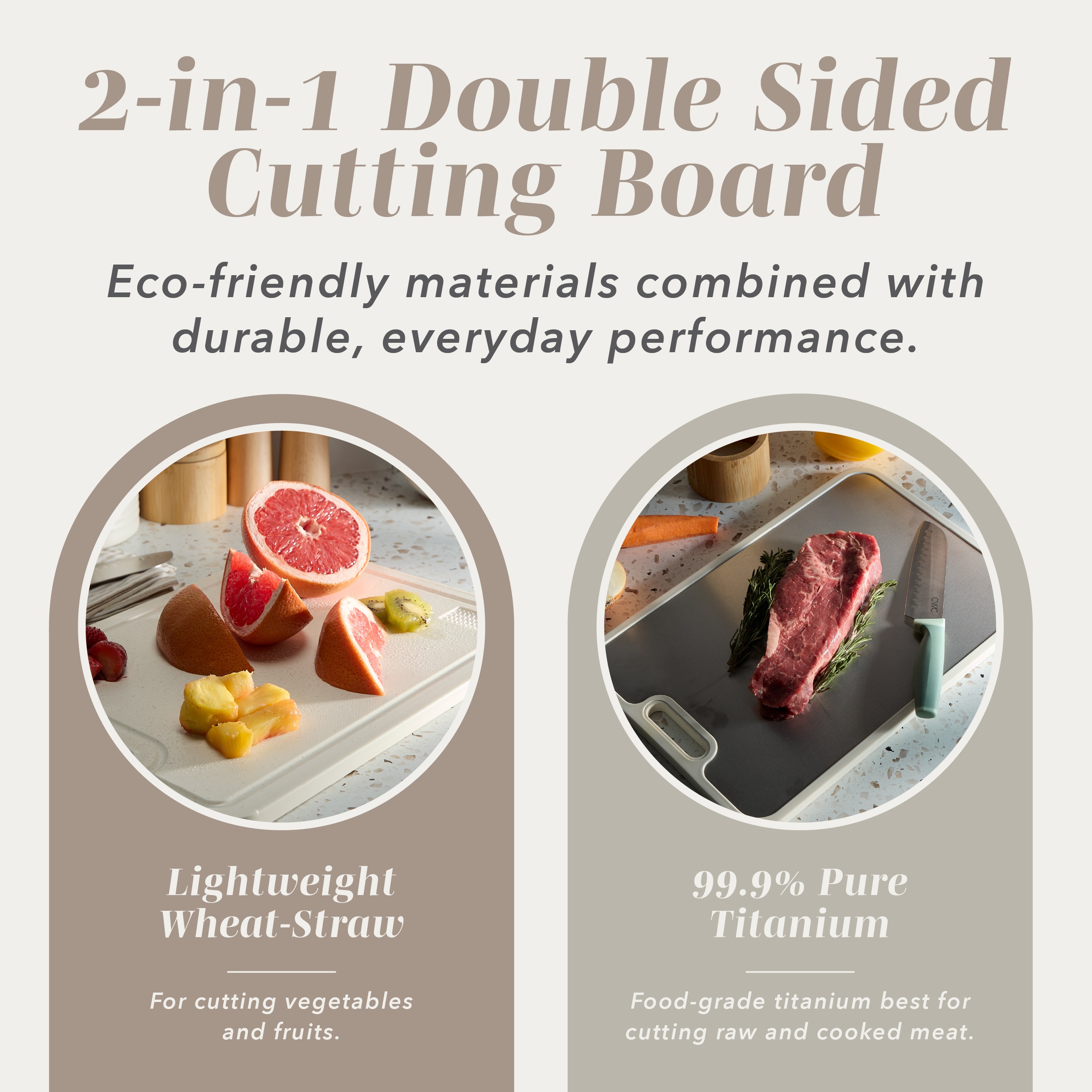 Cook With Color Double-Sided Titanium Chopping Board, Cream photo 2