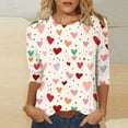 thumbnail image 4 of Xuniizn Blouses for Women, Valentine's Day Heart Print 3/4 Sleeve Casual Loose Crewneck Shirts, Plus Size Soft Cozy Tunic Tops, Gifts for Her, 4 of 5