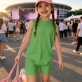 thumbnail image 2 of Summer Outfits for Kids Girls Size 8 Girls 2 Piece Outfits Cute Clothing Sets Vacation Sleeveless Tee Top and Y2K Shorts Athletic Activewear Green 7-8 Years, 2 of 8