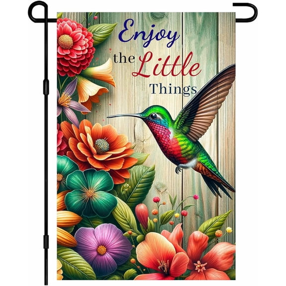 Spring Hummingbird Garden Flag Double Sided Colorful Flowers 12x18 Inch Outdoor Yard Lawn Porch Patio Welcome Decor