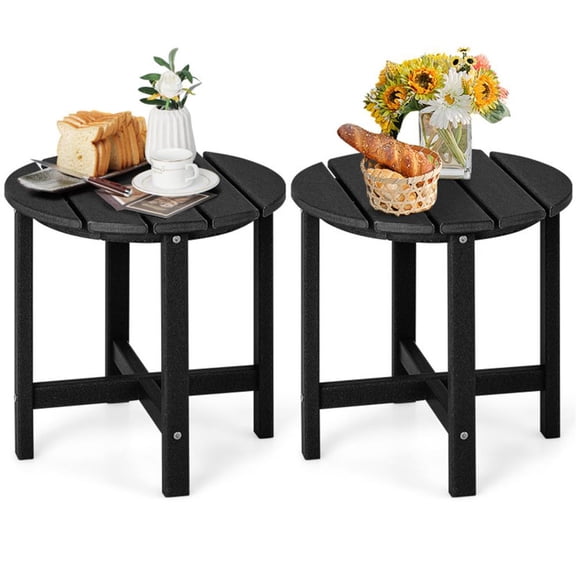 Aimee Lii Set of 2 18 Inch Round Weather-Resistant Adirondack Side Tables, Patio Furniture for Outdoor Garden Backyard Pool Deck-Black