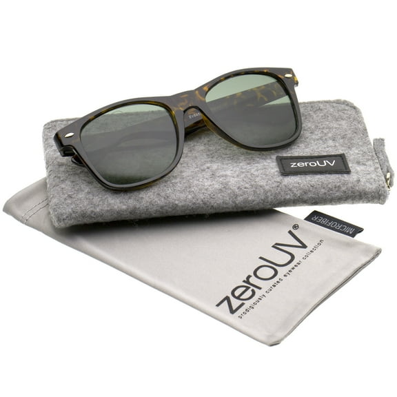 zeroUV Unisex Retro Wide Temples Glass Lens Horn Rimmed Sunglasses 55mm (Tortoise / Smoke Glass) - 55mm