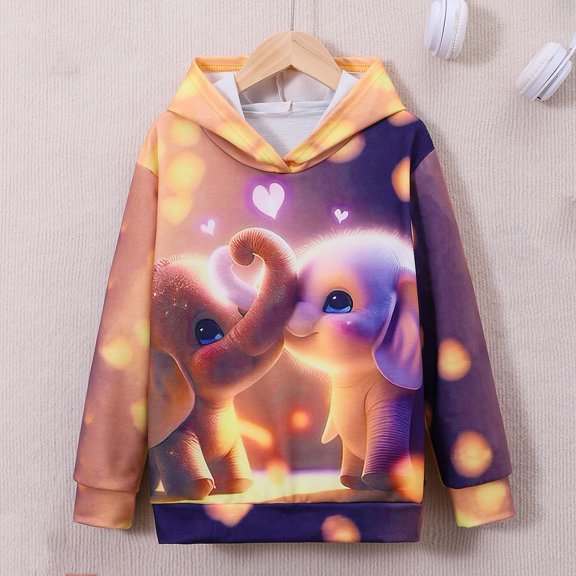 Avtoify Kids Long Sleeve Shirts Children's Printed Colorful Long Sleeved Hooded Top Casual and Comfortable Set Hoodie Casual and Comfortable
