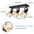 thumbnail image 4 of DingLiLighting Track Ceiling Spotlight, 3-Light Vintage Rotatable Flush Mount Ceiling Light, LED Track Lighting Kit Rattan Caged Wall Light Fixture for Bedroom Cloakroom Hallway Entryway Balcony Porch, 4 of 8