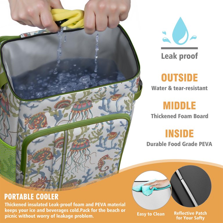 Black and White Nautical Crab Backpack Cooler, Insulated Leakproof