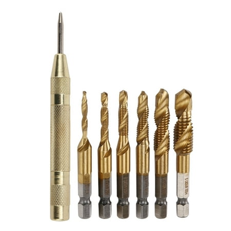

1/4 inch HSS Spiral Hex Combination Drill Screw Tap Bit Set (-M10) With Automatic Spring Loaded Center Punch Tool