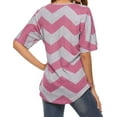 thumbnail image 5 of Hibeli Women Stripes Print Zip Up V Neck Short Batwing Sleeves Summer Tunic Top, 5 of 6