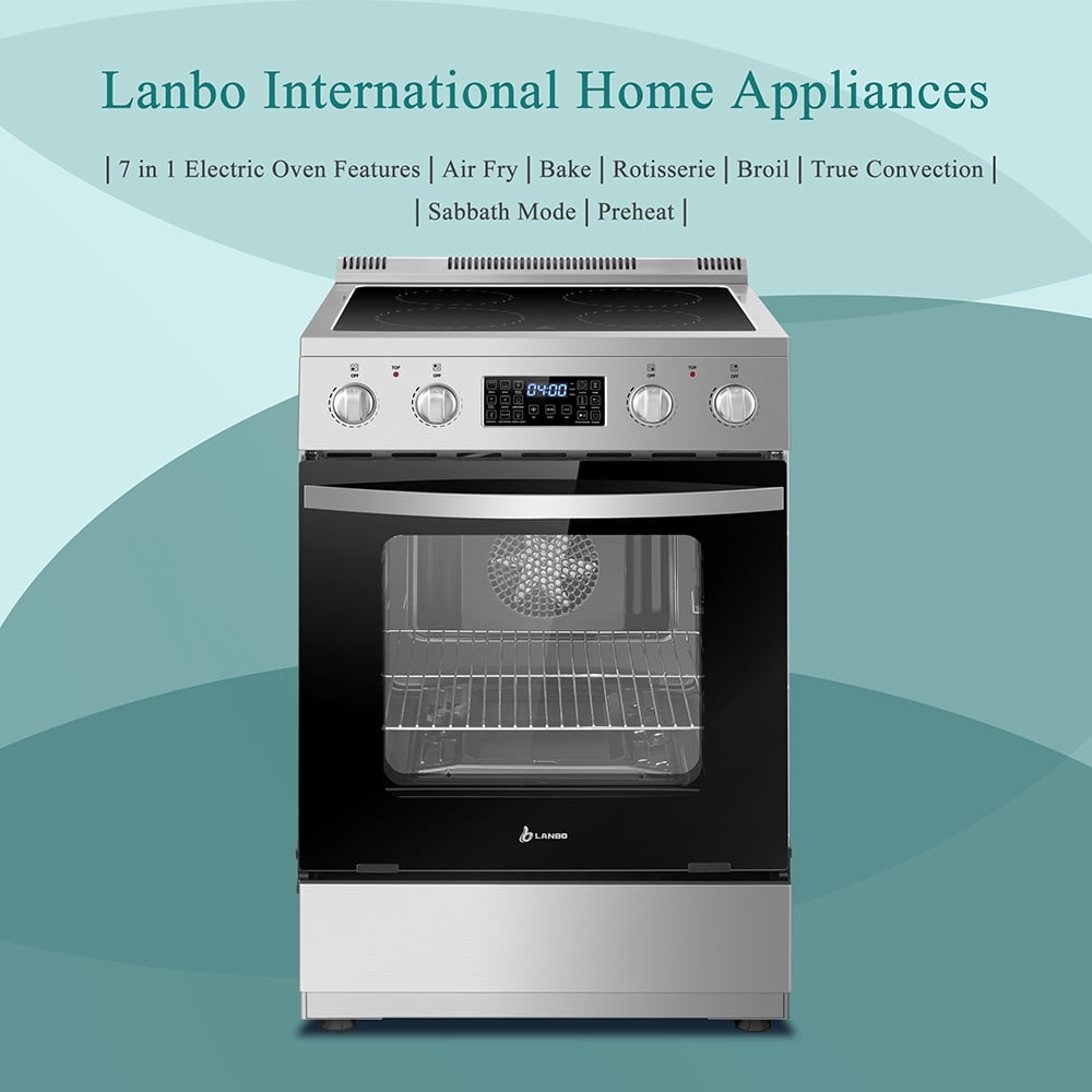 Lanbo 24 inch 2.9 CU.ft Freestanding Electric Range with Air Fry, Rotisserie and True Convection Oven