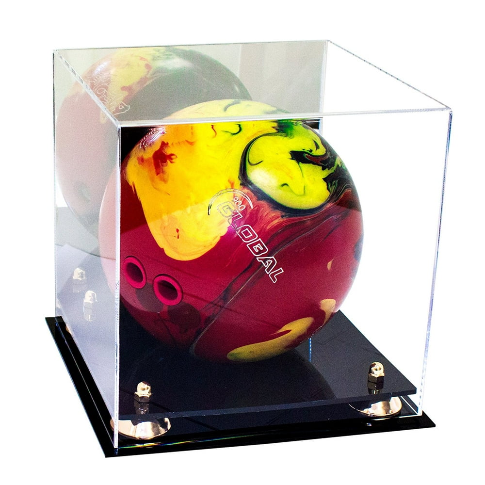 Deluxe Acrylic Bowling Ball Display Case with Gold Risers and Mirror