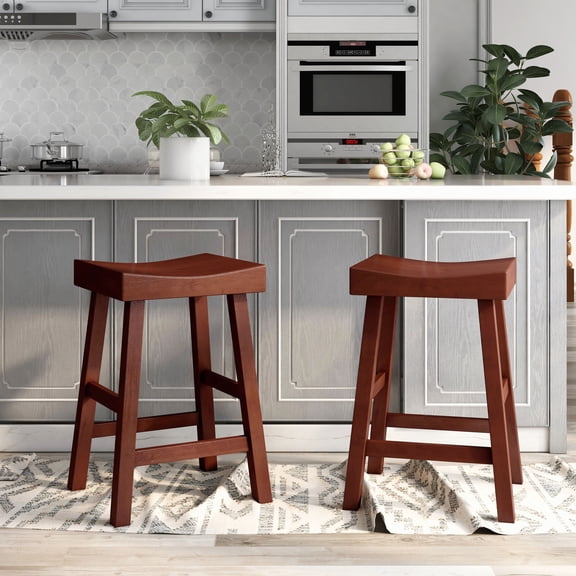 Furniture of America Epping Wood Saddle Stool in Dark Cherry (Set of 2)
