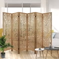 thumbnail image 2 of Fionafurn 6 Panel Carved Room Dividers Folding Screen Freestanding Wooden Room Separation,Brown, 2 of 8