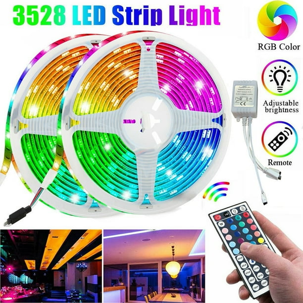 Tira Led Rgb 3528, Cinta de 10 M con 600 Led, Control Remoto Ir de 44 Botones, Fácil Instalación, Iluminación Colorida para El Hogar, Fiestas, Decoración Diy, Juego de 2 Piezas, Requiere Ali