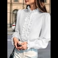 thumbnail image 4 of Blusas con Volantes para Mujer, Blusa con Cuello en V y Volantes, Camisa de Larga con Volantes, Camisas Cómodas de Larga de Talla Grande. S, 4 of 6