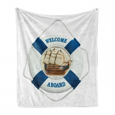Coastal Soft Flannel Fleece Throw Blanket, Nautical on the Wall Navigation Transportation Circle Shaped Artwork, Cozy Plush for Indoor and Outdoor Use, 60" x 80", Blue Brown White, by Ambesonne