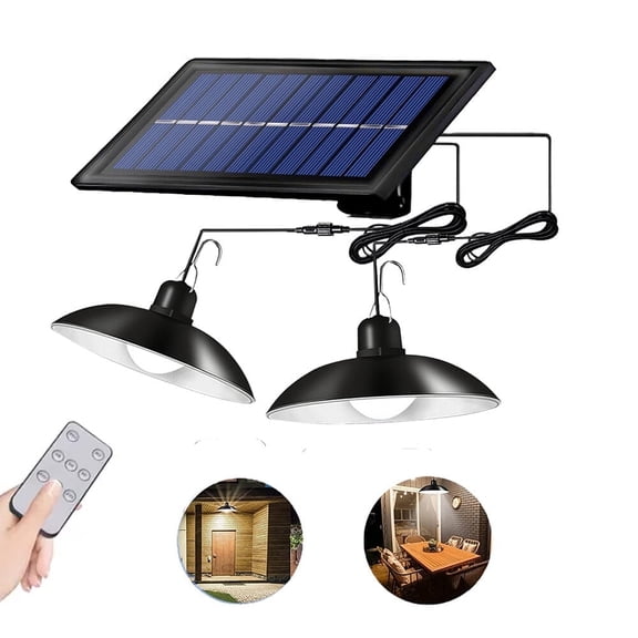 Podofo Outdoor Indoor Solar Shed Light 60LED Dimmable Solar Pendant Light IP65 Waterproof with 9.84FT Cord Remote for Garden Courtyard Barn Balcony Corridor Gazebo