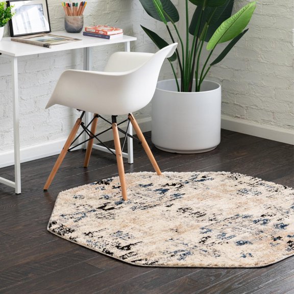 Unique Loom Tucson Collection Area Rug - Sonora (4' Octagon Ivory/Black)