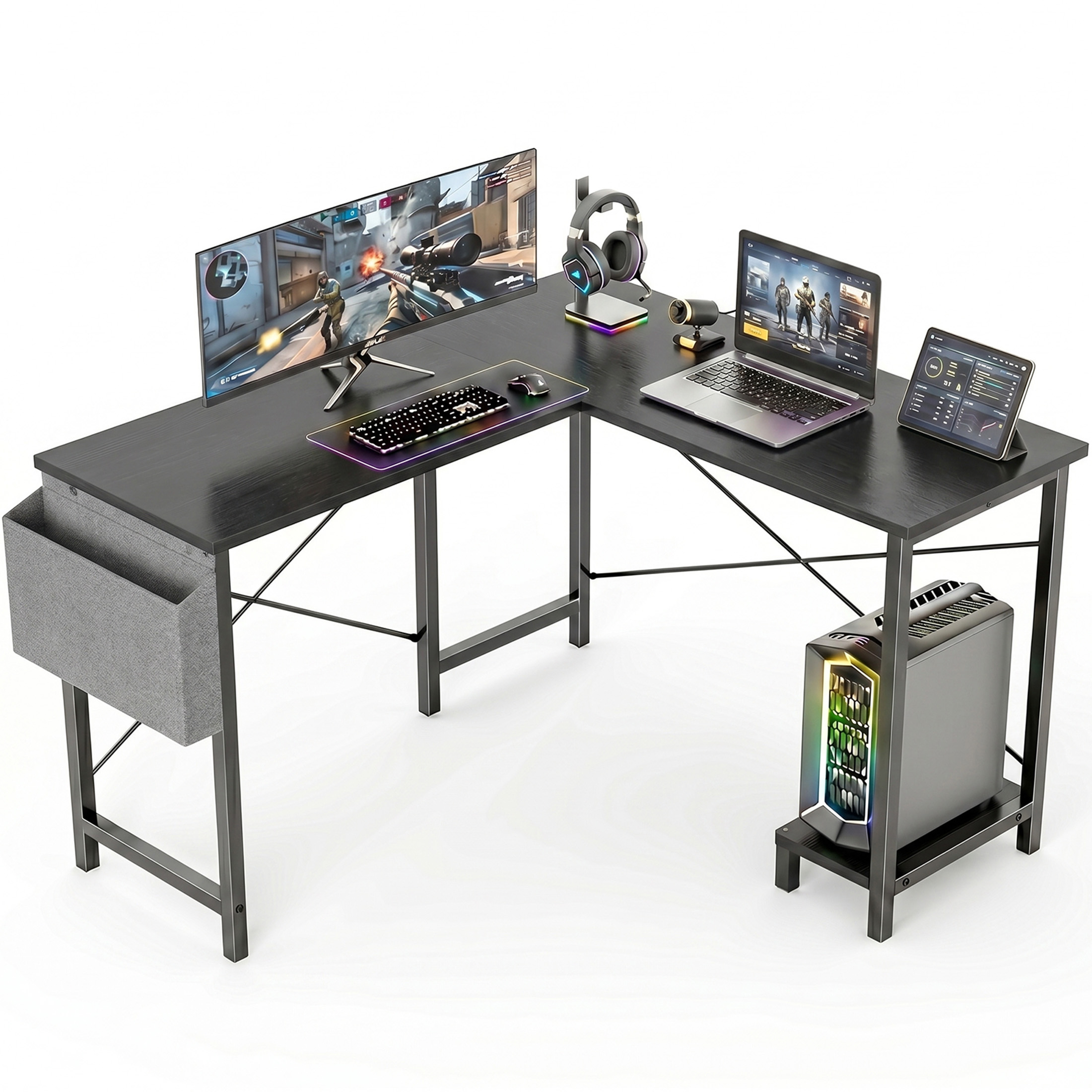 CONCETTA 49" L-Shaped Computer Desk with Storage Shelf and Bag photo 7