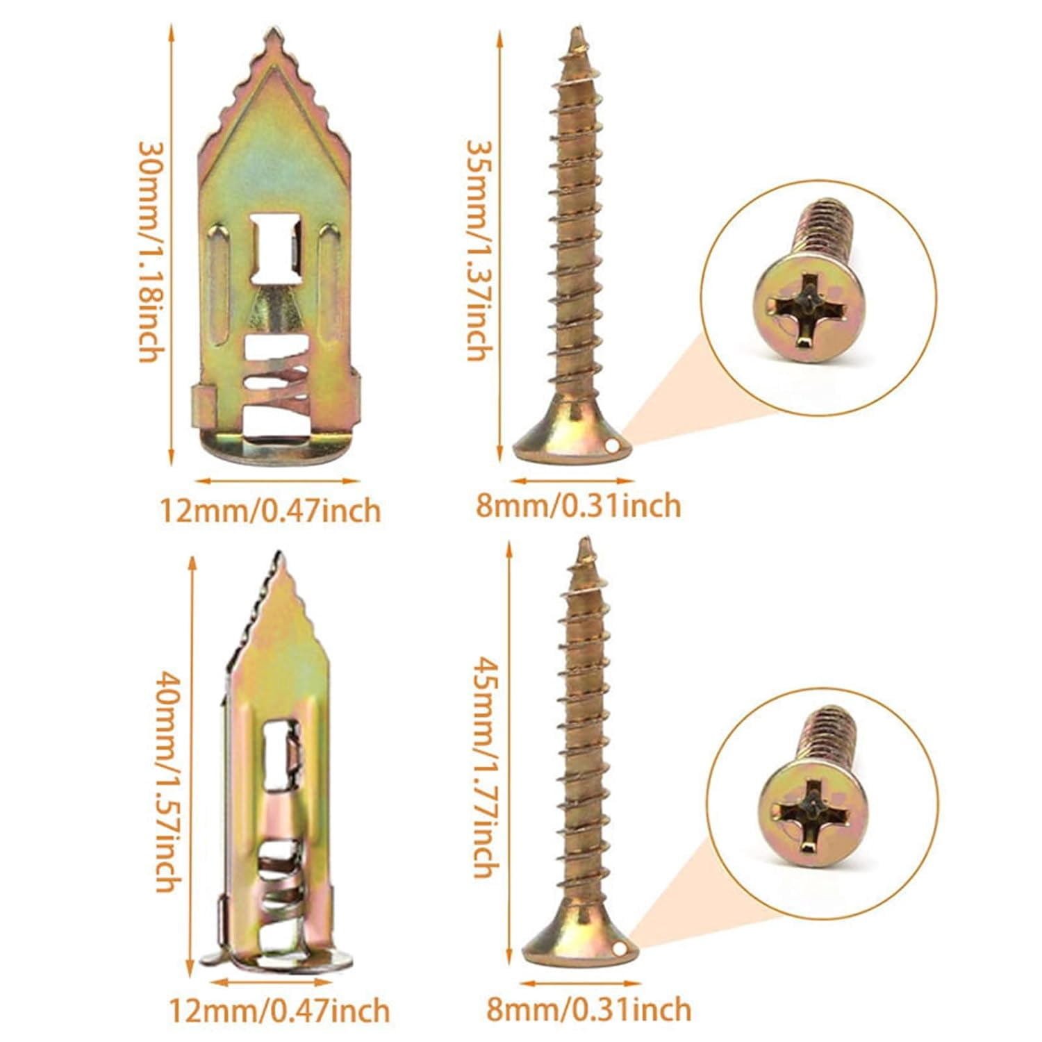 Drywall Expansion Anchors + High Strength Zinc Screws Kit, Self Drilling Drywall Anchors with Screws Kit, Suitable for Any Scenario