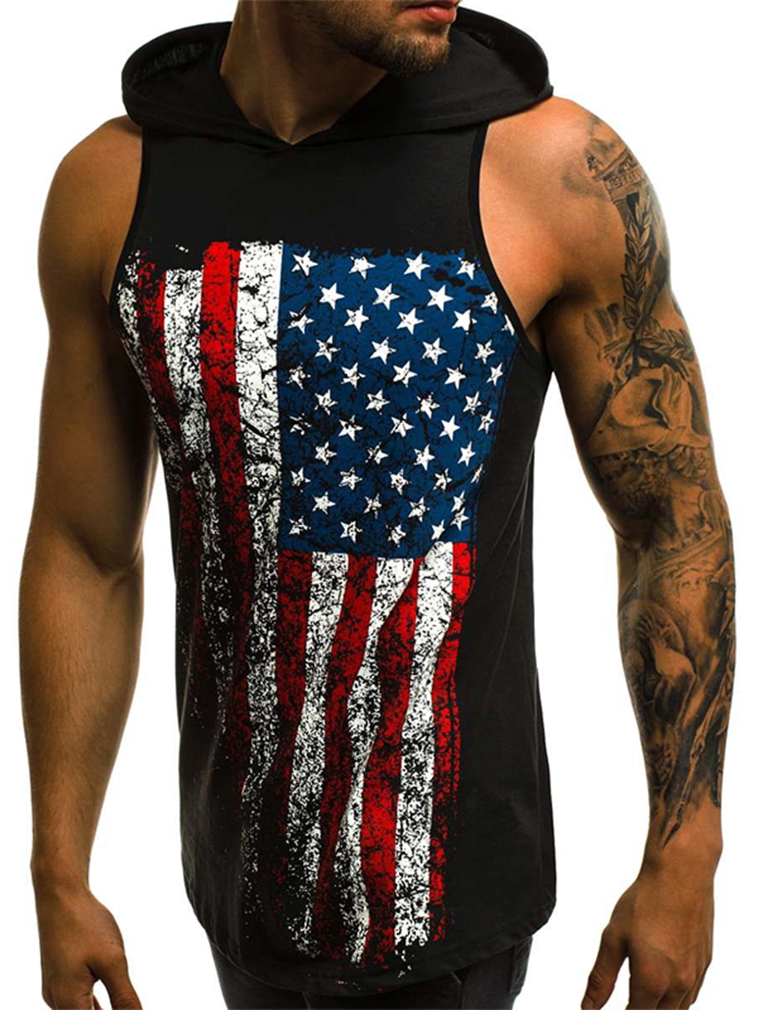 UKAP Casual Loose Fit Muscle Cut off Hooded Tank Tops for Men ...
